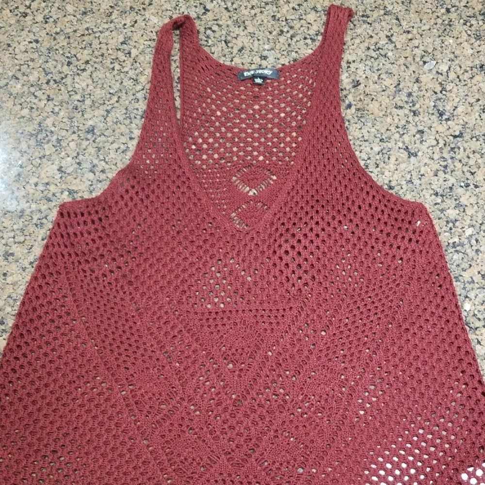 Red/orange burgundy dark autumn crop top knit